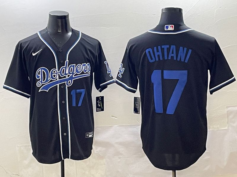 Men Los Angeles Dodgers 17 Ohtani Black blue Three generations Nike 2025 MLB Jersey style 3